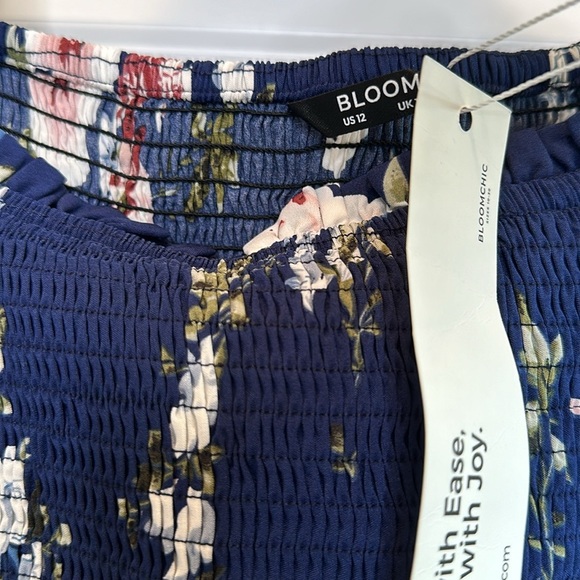 NEW Floral Square Neck Ruffles Pocket Shirred Split Dress Sz 12 - Picture 7 of 10